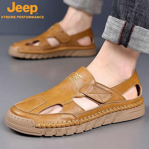吉普（JEEP）夏季凉鞋软底男鞋外穿男士男户外运动两穿透气沙滩拖鞋男 9197黑色 42