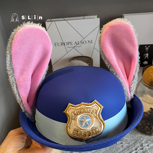 Indian (ENRMIIV) Zootopia Police Officer Judy Hat Rabbit Bowler Hat Judy Hat Children's Hairband Headwear Accessories Rabbit Officer Hat (Adult 57cm)