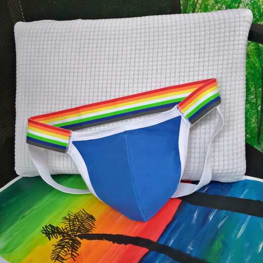 Young men's rainbow sexy thong three-dimensional large bag summer breathable rear hollow hip lifting double thong black + red + white M