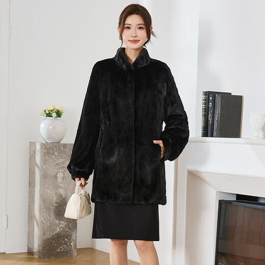 
Winter Home Brand Fur 2025 New Imported Mink Coat Women's Full Mink Mid-Long Stand Collar Mink Fur Jacket Black 2XL 140Jin[Jin equals 0.5 kg]-160Jin[Jin equals 0.5 kg]