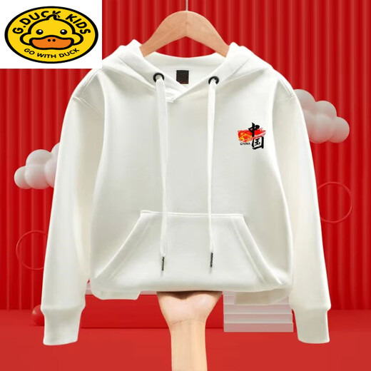 G.duck parent-child clothing for a family of three hooded sweatshirts for men and women in autumn and winter new long-sleeved tops with velvet and thickening for the whole family jacket red hooded five-star red flag Chinese chest mark plus velvet 120 40-50Jin Jin is equal to 0.5 kg