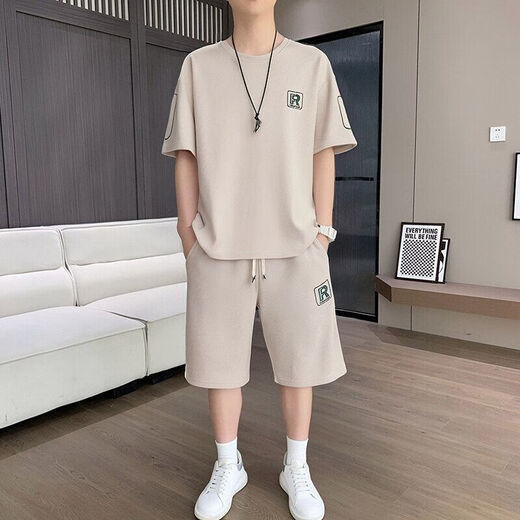 Belle Shangxi 2025 Summer Minage à manches courtes Shorts décontractés Suisse décontractée pour hommes T-shirt de soie de glace pour hommes Pantalon à cinq points Set 829 Black Suit M Recommandé 90-110jin [Jin est égal à 0,5 kg]