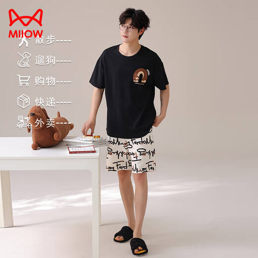 猫人（MiiOW）睡衣男士夏季纯棉薄款短袖短裤加大码夏天休闲家居服套装 A-844男 XL
