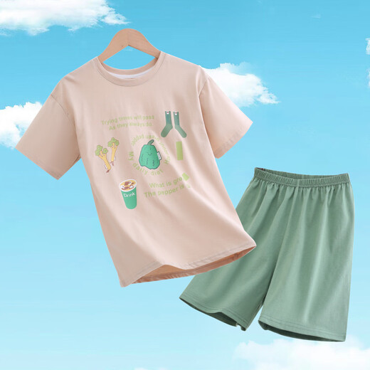 
Children's short-sleeved suit pure cotton pajamas summer thin girls' home clothes suit Girls' short-sleeved children's air-conditioning suit Coke short-sleeved suit 180 Number 170CM-65GK