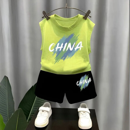 G.DUCKKIDS童装男童套装夏装纯棉无袖儿童背心夏季薄款炸街中大童短裤两件套 热售白色背心T1049+黑短裤T1049 90 cm 建议身高90CM以下