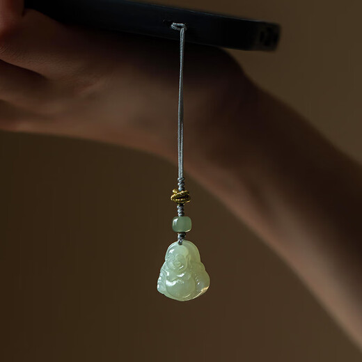 Dewei Lion Natural Hetian Jade Maitreya Buddha Mobile Kette Lanyard Kurzanhänger Exquisite Mobilkette Anhänger U Disk Lanyard Anhänger Mobile Kette Anhänger Anti-Lost Mobile Schmuck Geschenk