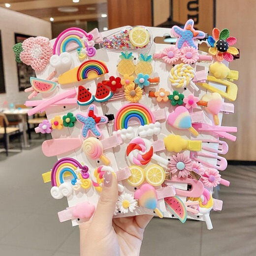 Children's Internet Celebrity Cartoon Hairpins Korean Princess Hairpins Girls Little Girls Broken Hair BB Hairpins Cute Baby Hair Accessories TS122-06 Purple Rainbow Hairpins 14-piece Set
