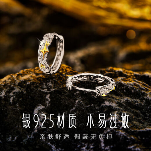 Tongrubi S925 Silver Lone Star Earrings Men's Trendy Hip-Hop Men's Earrings Personalized Handsome Trendy Men's Earrings Gifts Lone Star Earrings Single