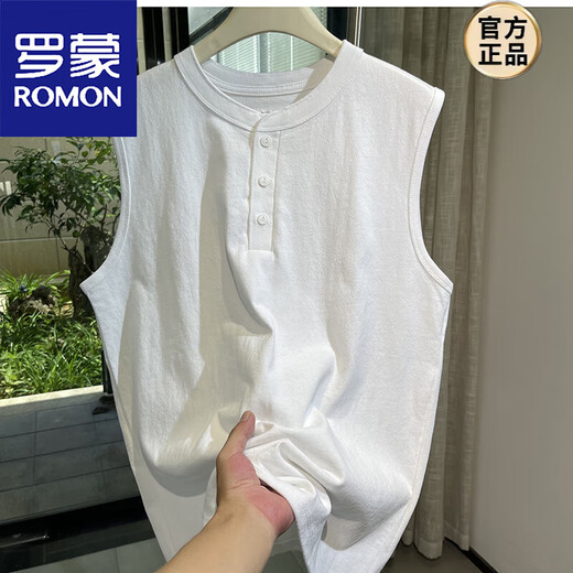 ROMON Henry collar tough guy style vest American heavyweight cotton washed sleeveless waistcoat T-shirt men's fitness sports undershirt beige M 100-130Jin Jin equals 0.5 kg
