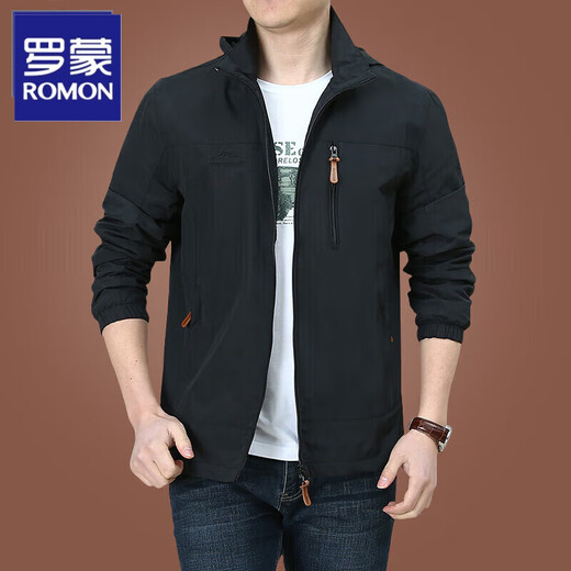 Veste d'hommes en plein air Romon printemps automne et hiver nouveau style moyen d'âge moyen et jeune veste de couleur solide veste à capuche