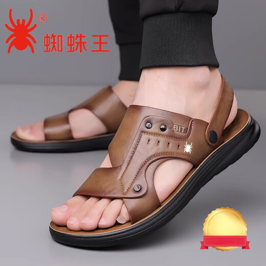 Spider King (Spider King) Spinnenking-Sandalen für Männer 2025 Sommer neuer Leder Beachschuhe Weiche Sohle Außen mit Dual-Purple Cool braun Z6623 38
