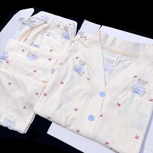 Vêtements de confinement Yalu Coton Pure Pyjama Femmes enceintes Coton Pure pour l'accouchement et l'allaitement maternel Absorption de transpiration juin 7 Minume Minée 3519 [avec poitrine / amovible] L Nombre [Jin recommandé 100 Jin [Jin est égal à 0,5 kg] -120 Jin [Jin est égal à 0,5 kg]]]