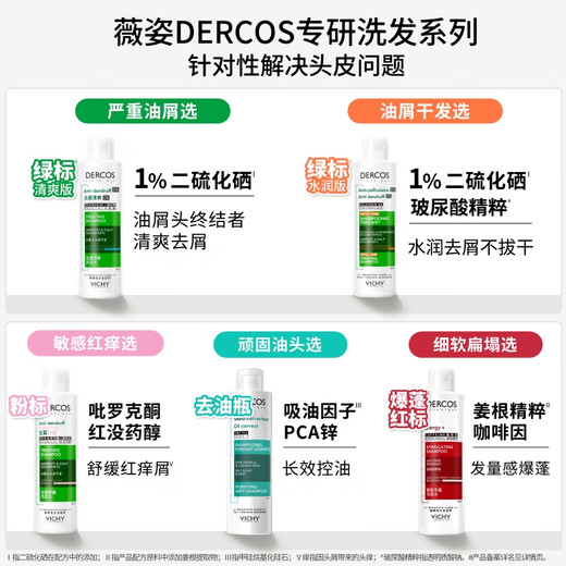 VICHY shampoo set, anti-dandruff, fluffy, anti-breakage, improvement of fineness, softness, green label 390ml + red label 200ml, unisex