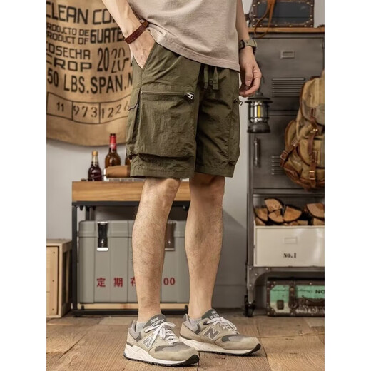 夏季工装短裤男潮牌ins宽松休闲潮流外穿中裤百搭韩版五分裤 军绿色 D03潮衫公会 L