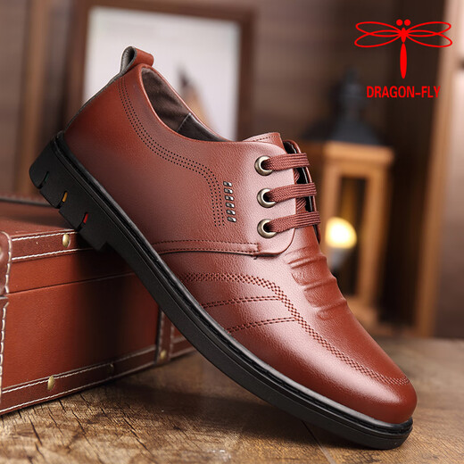 Dragonfly brand men's genuine leather shoes Korean style casual cowhide shoes new business formal wear soft sole wear-resistant versatile soft leather shoes black 41