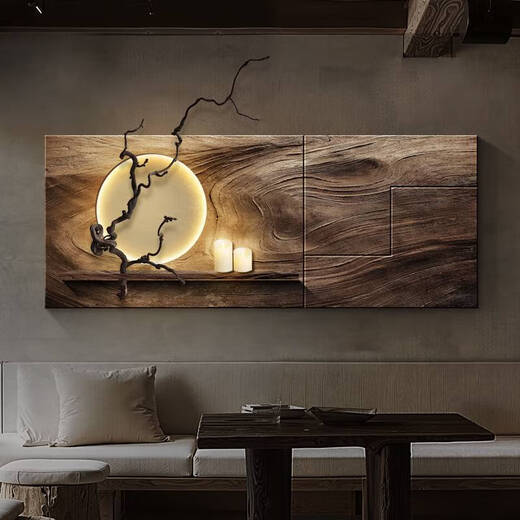 Pupanfeng Wohnzimmer Dekoration Gemälde Retro fühlen Sofa Hintergrund Wandhänge Malerei Einfaches Atmosphäre Teelaum Wandlampe Style C-Dead Holz Spring 12048c menschliche Körper Erfassungslampe Malerei Versorgung 220