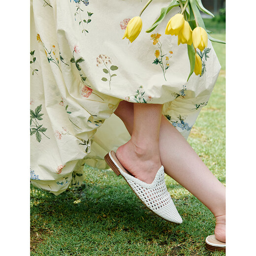 
Inman romantic and fresh plant outfit printed skirt 2025 summer women's new A-line loose umbrella skirt white background print M