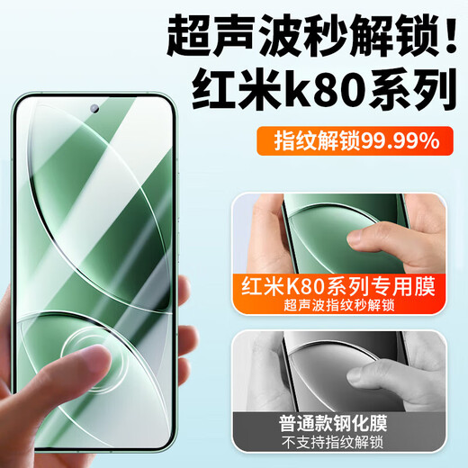 Smorss ultrasonic second unlocking, suitable for Redmi k80 tempered film mobile phone film, Redmi k80pro universal champion version, full screen cover, ultra-thin high-definition anti-fingerprint smooth 2 pieces