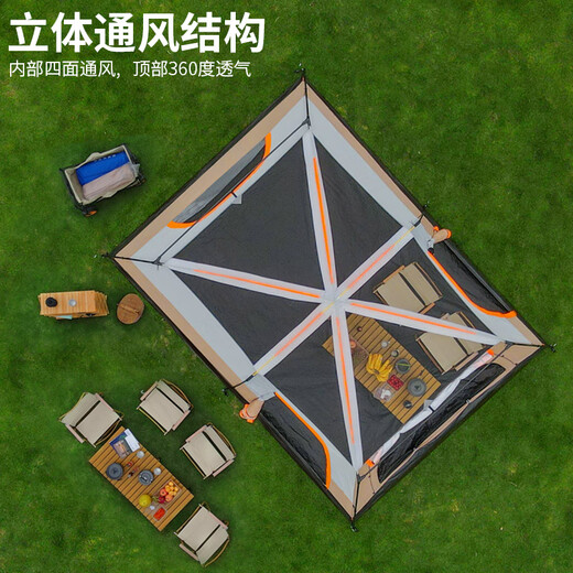 Kairoad Outdoor Tent Camping plus deux chambres, une protection solaire au soleil, une protection contre la pluie, des pique-niques extérieurs de nuit, un ensemble complet d'équipement de voyage en famille [deux chambres, un salon] Tente étanche complète 4-6 personnes