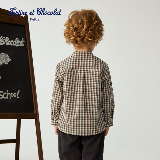 TARTINE ET CHOCOLAT French Chocolate Children's Clothing 25 Autumn New Boys' Plaid Long-Sleeved Shirt Brown One Size 100/3A