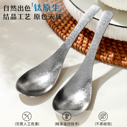 GEEGO pure titanium spoon household western food spoon eating spoon 99% titanium table spoon plus large spoon tableware 1 pure titanium table spoon