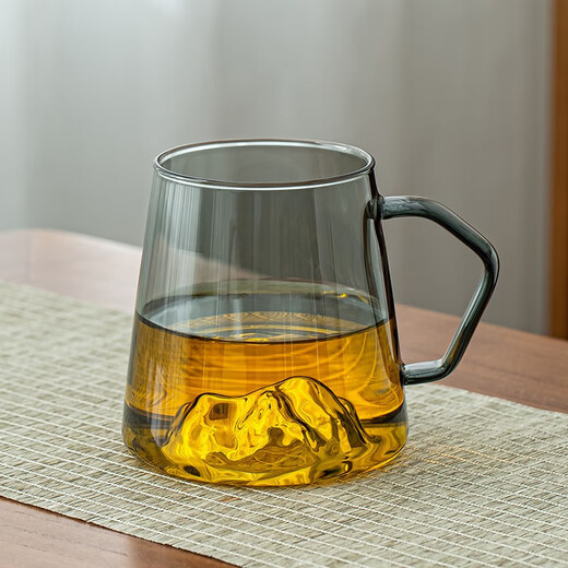 Yi Cup Glass Cup Set with Handle High Temperature Resistance Simple Water Cup Set Green Tea Cup Office Home Use Ash Snow Mountain