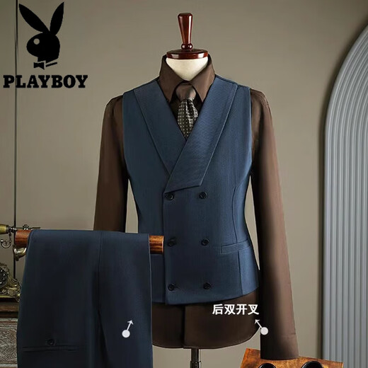 Playboy winter suit men's high-end business formal double-breasted striped suit three-piece groom's wedding dress one button-warm brown three-piece suit 7XL 64