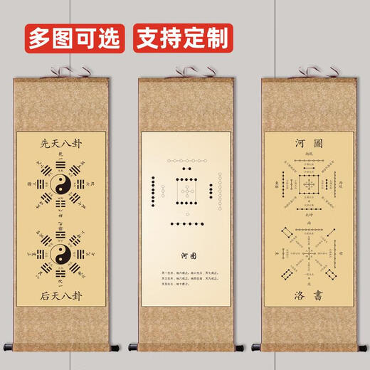 Drei-Common Tiger Yijing Kultur angeborene und erworbene Bagua River Bild Luoshu Hängende Gemälde hängende Gemälde Scroll Gemälde Dekorative Hängsmalereien chinesische Gemälde