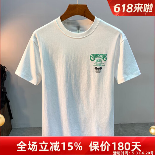 仓石一树2025新款潮牌宽松小熊字母印花圆领短袖T恤男士修身棉质半袖体恤 白色5 JSW9923 M 适合90-108斤穿