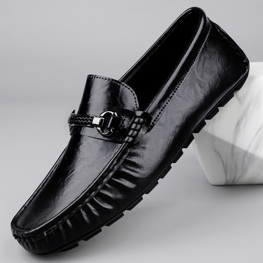 
Zero-degree broken 2025 summer new men's business casual leather shoes with one foot, soft sole bean shoes, men's loafer shoes MT9922 black 38