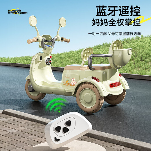 梦多福儿童电动摩托车三轮遥控玩具车可坐双人宝宝0-12岁小孩一周岁礼物 绿色【双驱12v9A+蓝牙+遥控】 男孩生日礼物女孩3-6岁
