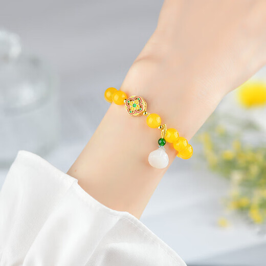 Bracelet de pod d'agate jaune naturel Luxurant luxe chinois Fashion Original Salle Source sucre cube Tiger Eye Stone Bracelet Women's Bijoux C679 Yellow Agate Pod Bracelet