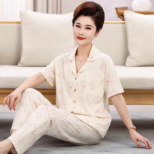 Arktis Velvet (Bejirog) Pyjamas für Frauen 2025 Neuer Sommerdünn Baumwolle kurzärmelige Hosen mittleren Alters und ältere Muttermütter Anzug