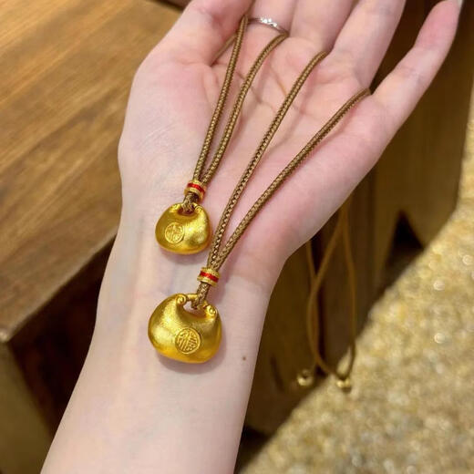 OIDSG Old Phoenix 999 gold-plated silver big and small fat blessing pendant ancient method small fat blessing pendant pendant small gold lump safety lock big fat blessing 18mm + gold 0.4