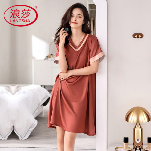 Langsha Light Luxury 2025 New Night Dress Women's Pajamas Summer High-end Short Sleeve Sexy Night Dress Real Satin Home Clothing Off-white 9926 M 160