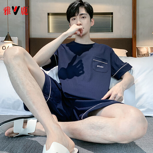 雅鹿睡衣男士夏季纯棉短袖短裤青年夏天薄款休闲大码可外穿家居服套装 HD-9928 L