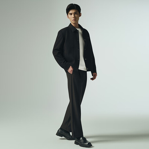 Lilan heavyweight jacket men's lapel jacket autumn 2025 new textured jacquard casual men's modal jacket black (G5QJK8152Y) 3XL 185/100A