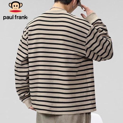 Paul Frank sweatshirt men's spring and autumn jacket men's striped long-sleeved T-shirt men's bottoming shirt top trendy brand khaki 3XL