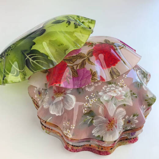 咏幻A694果盘彩花圆盘果盘有机玻璃盘子盘水果碎花22cm a6944号色-咖色22cm 490554
