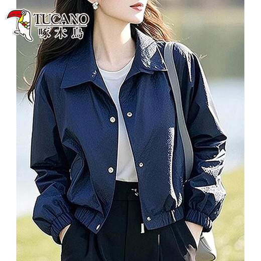 Specht Fashion Short Damens Jacket Damen Frühling und Herbst 2025 Neue Feder losen lässiger dünn kleiner oberblau l (empfohlen 100jin [Jin ist gleich 0,5 kg] -115jin [Jin gleich 0,5 kg])