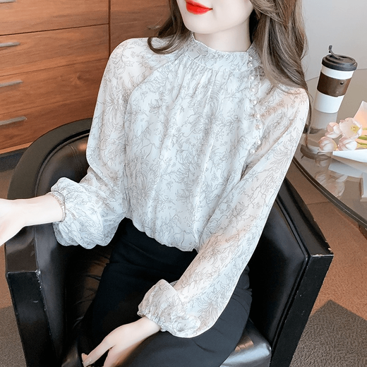 Pierre Cardin French sweet floral chiffon shirt women's autumn 2025 new beaded style age-reducing long-sleeved inner top picture color L 105-115Jin Jin equals 0.5 kg