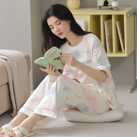 Hongdou (Hodo) pijama de verano para mujeres algodón de algodón puro delgados pantalones de manga corta estudiante traje de estilo coreano lindo primavera y otoño ropa holgada y9716 m (recomendado 75-95Jin [Jin equivale a 0.5 kg])
