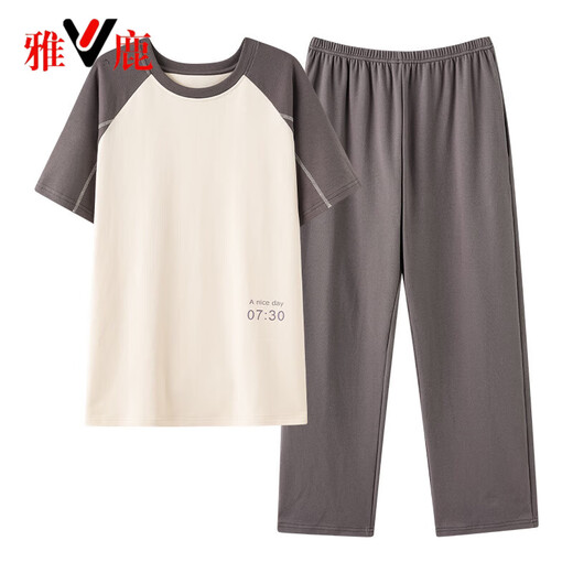 Yalu pure cotton couple pajamas for men in summer thin short-sleeved women with chest pad breathable and comfortable home clothes for outdoor wear NSN13303 women 13603 men M women