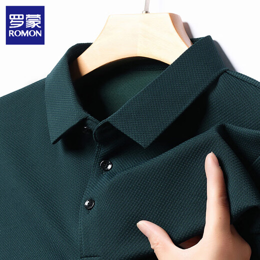 ROMON long-sleeved polo shirt men's 2025 spring and autumn new t-shirt men's business casual solid color bottoming shirt top men's black 4XL (180-200Jin Jin equals 0.5 kg can be worn)