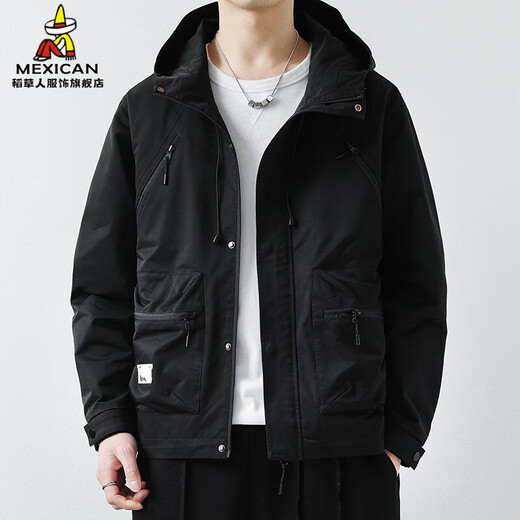 Scarecrow brand work jacket men's 2025 spring and autumn new style hooded jacket for young and middle-aged men's assault top men's black XL