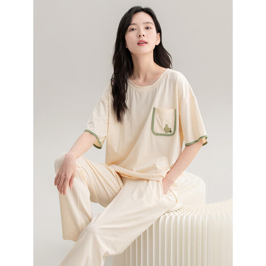 Catman (Miiow) Neue Pyjamas für Frauen im Sommer Reine Baumwolle kurzärmelige Hose halbärmelige Frühlings- und Herbst-Kühlhauskleidung Sommerstil 2025 Neue CM65032 [Frauen] Z9711 2xl [Empfohlen 140-160jin [Jin gleich 0,5 kg] tragen]