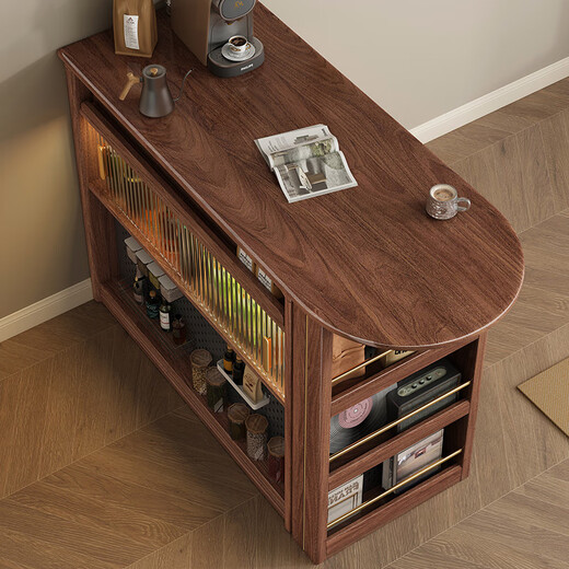 Small wood walnut medieval style black walnut bar counter dining side cabinet living room household solid wood retractable apartment dining table storage cabinet bar counter + retractable rack group and
