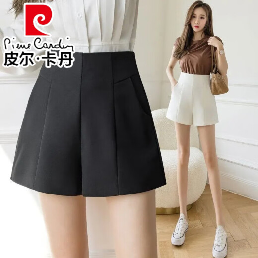 Pierre cardin white suit shorts for women 2025 new summer outfit style thin high waist slimming A-line chiffon wide-leg pants 854 white [commuting capable] S S Recommended 85-95Jin [Jin equals 0.5 kg]