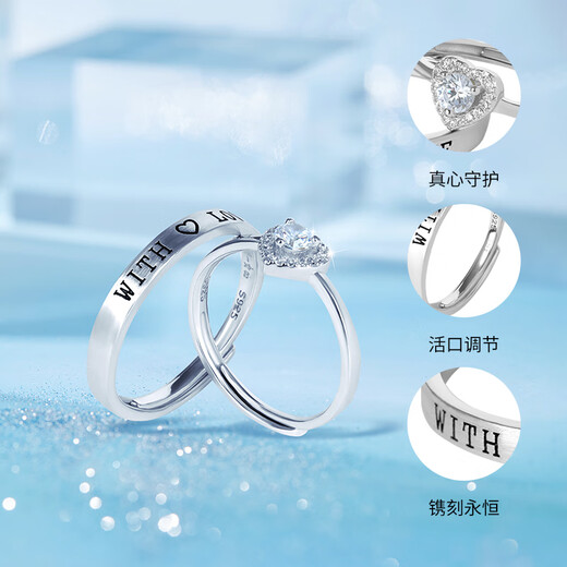 Chow Tai Sang Silver Ring Love Couple Ring Light Luxury Niche High-end Adjustable Ring Ring Gift for Girlfriend Anniversary Gift Love Ring for Women