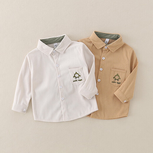 Boys' literary shirts 2025 spring and autumn new style children's handsome Korean shirts and jackets, trendy style for small and medium-sized children, coffee color 120 cm